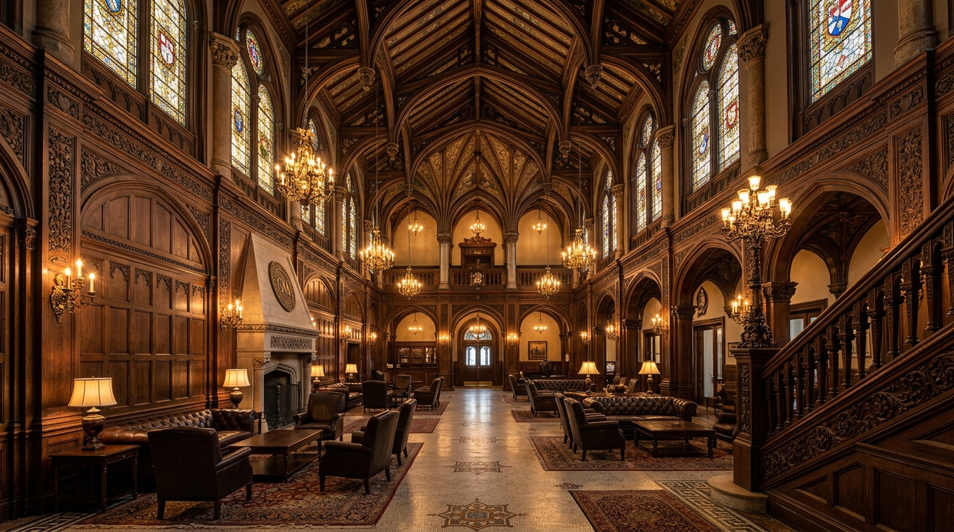 Grand interior of the Chicago Athletic Association Hotel lobby with intricate architectural details - Chicago Historic Date Nights