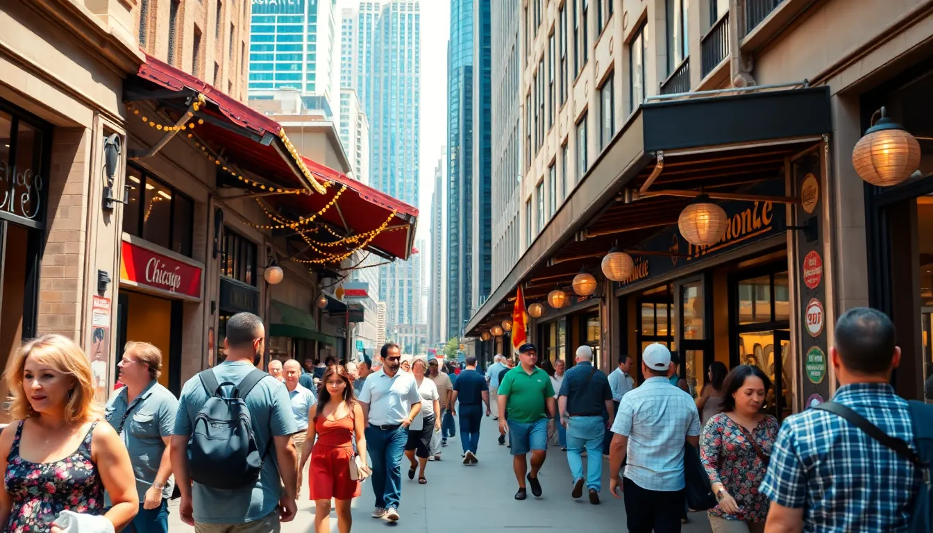 Vibrant Chicago street scene with diverse people, capturing authentic Chicago culture photos